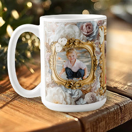 Soft Gold Baroque Floral Photo Frames Collage Kaffemugg
