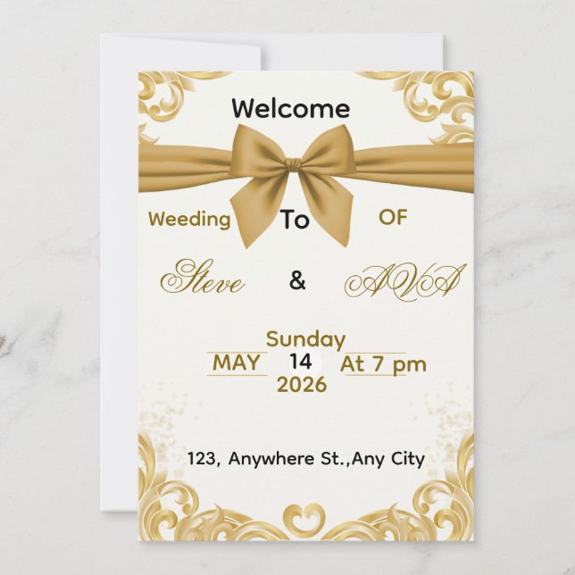 Soft Gold Wedding Invitation – Minimal Elegant Des Inbjudningar (Framsida)