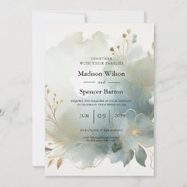 Soft Golden Dusty Blue Romantik Bröllop Inbjudningar