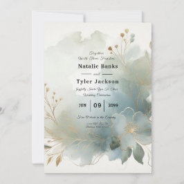 Soft Golden Dusty Blue Romantik Bröllop Inbjudningar