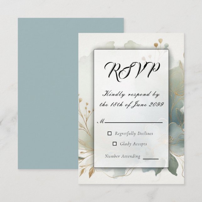 Soft Golden Dusty Blue Romantik Bröllop OSA Kort (Fram/baksida)