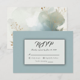 Soft Golden Dusty Blue Romantik Bröllop OSA Kort