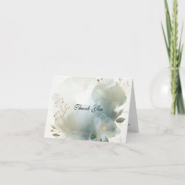 Soft Golden Dusty Blue Romantik Bröllop Tack Kort