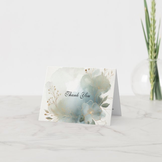 Soft Golden Dusty Blue Romantik Bröllop Tack Kort (Framsida)