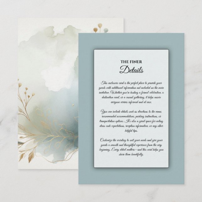 Soft Golden Dusty Blue Romantik Bröllop Tilläggskort (Fram/baksida)