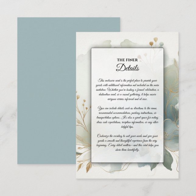Soft Golden Dusty Blue Romantik Bröllop Tilläggskort (Fram/baksida)