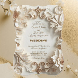 Soft Golden White Baroque Elegance Blommigt Swirls Inbjudningar