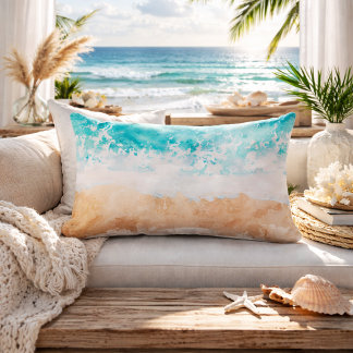 Soft Gradient Coastal Sandy Beach Teal Ocean Waves Lumbarkudde