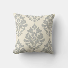 Soft Grått Damask on Cream Kudde
