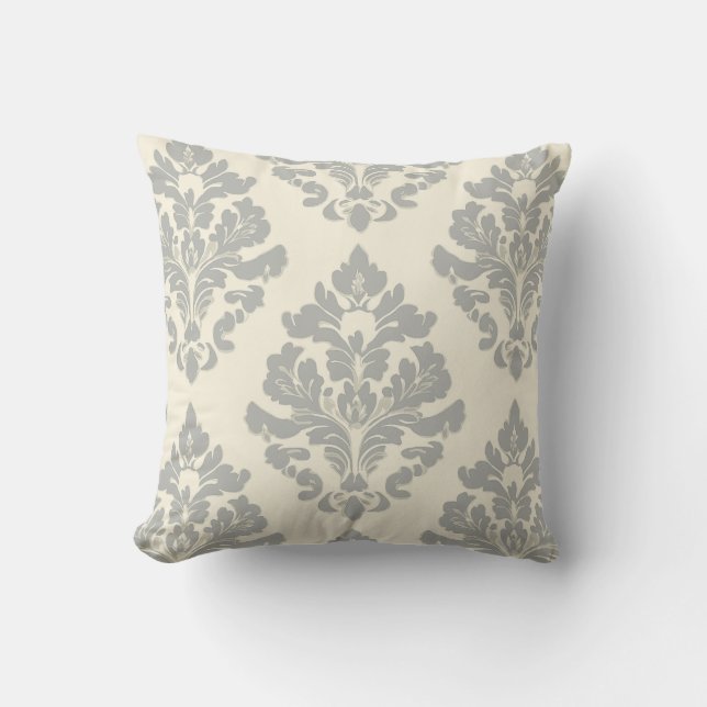 Soft Grått Damask on Cream Kudde (Framsida)