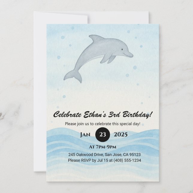 Soft Grått Dolphin Minimal Ocean Birthday Inbjudningar (Framsida)