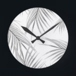Soft Grått Handflatan Löv Dream #1 #tropical #deco Rund Klocka<br><div class="desc">Soft Grått Handflatan Löv Dream #1 #tropical #decor</div>