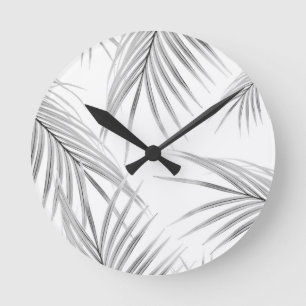 Soft Grått Handflatan Löv Dream #1 #tropical #deco Rund Klocka