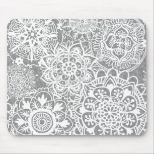 Soft Grått och White Mandala Mönster Musmatta