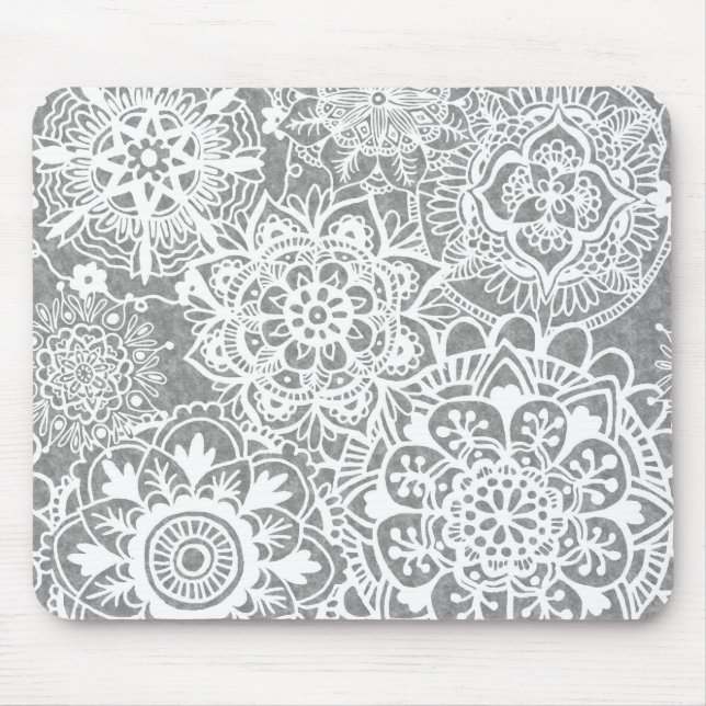 Soft Grått och White Mandala Mönster Musmatta (Framsidan)