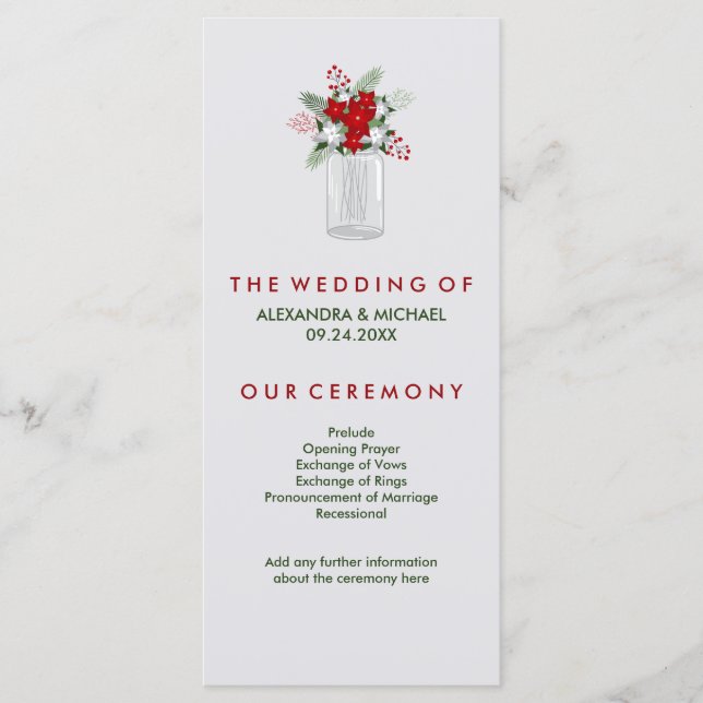 Soft Grått Winter Helgdag Mason Burk Bröllopsprogr Program (Framsida)
