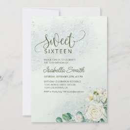 Soft Green & Blush Sweet 16 Invitation White Roses Inbjudningar