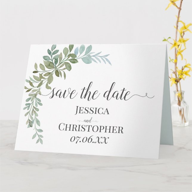 Soft Green Eucalyptus Watercolor Rustic Wedding Kort (Gul blomma)