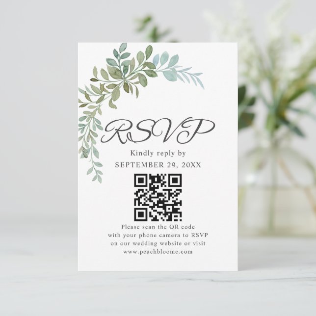 Soft Green Eucalyptus Watercolor Rustic Wedding OSA Kort (Stående Fram)