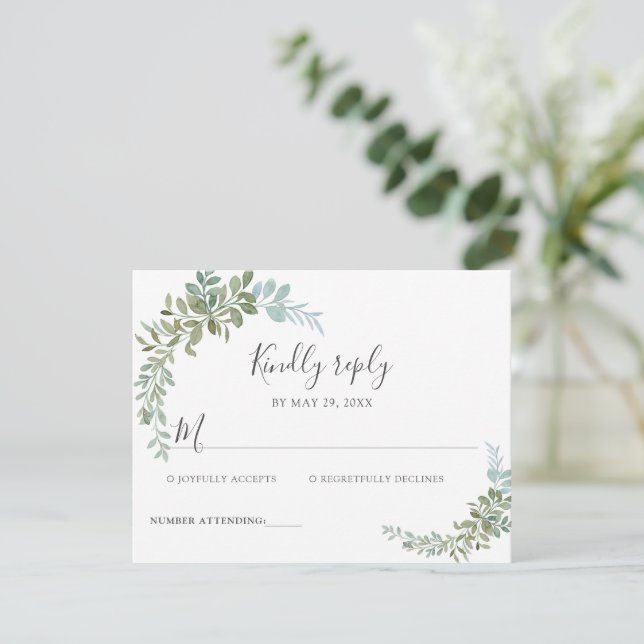Soft Green Eucalyptus Watercolor Rustic Wedding OSA Kort (Stående Fram)
