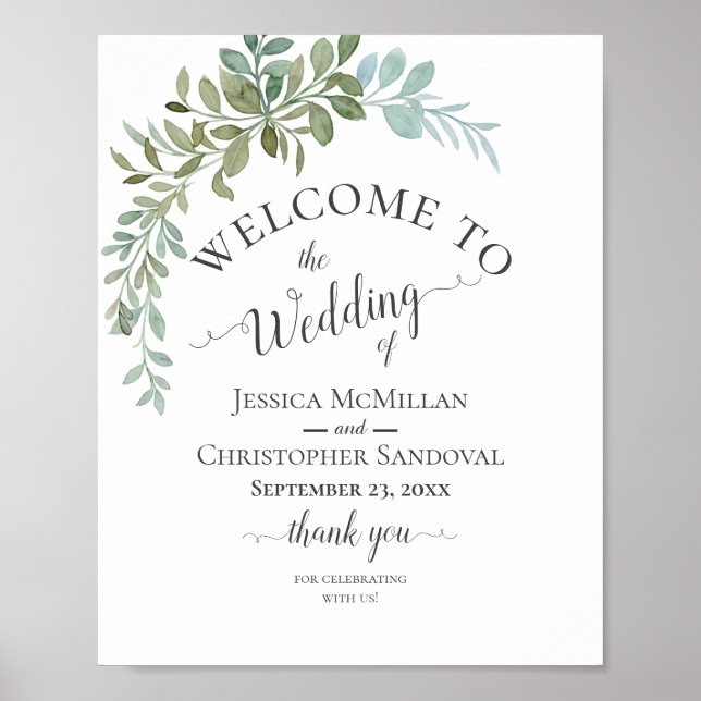 Soft Green Eucalyptus Watercolor Rustic Wedding Poster (Framsidan)