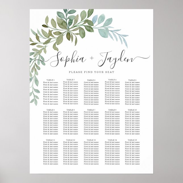 Soft Green Eucalyptus Watercolor Rustic Wedding Poster (Framsidan)
