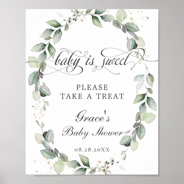 Soft Greenery Baby är Sweet Ta ett Treat-tecken Poster (Framsidan)