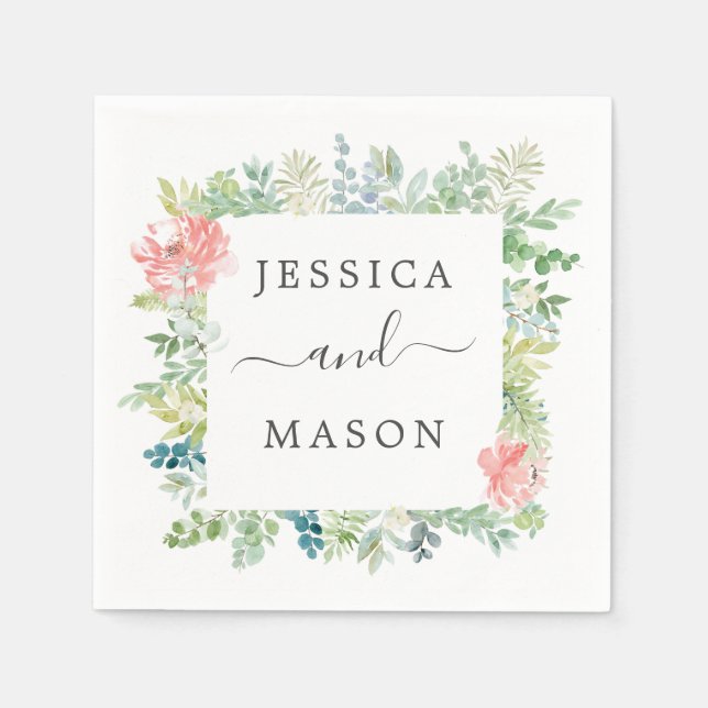 Soft Greenery Bröllop Cocktail Napkin Pappersservett (Framsidan)