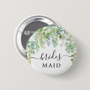 Soft Greenery Brudens sida Button Bridesmaid Knapp