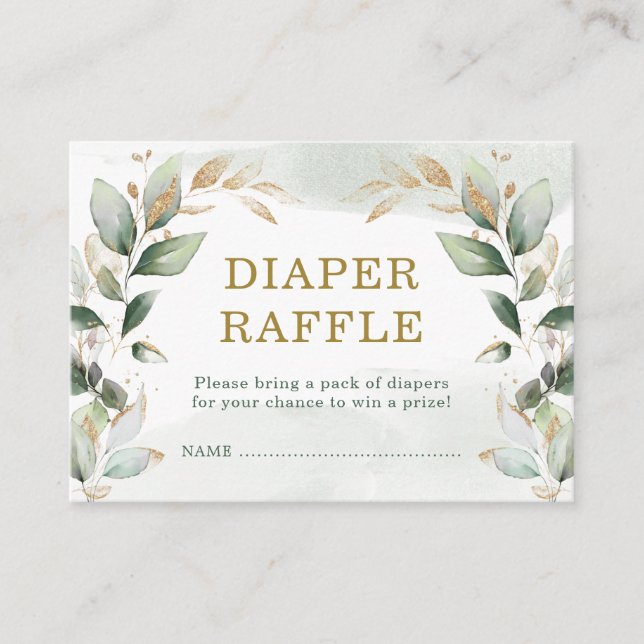 Soft Greenery Guld Baby Shower Raffle Tilläggskort (Framsida)