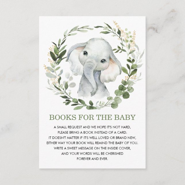 Soft Greenery Guld Elephant Bokar för Baby Bibliot Tilläggskort (Framsida)