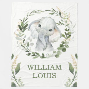 Soft Greenery Löv Jungle Elephant Baby Nursery Fleecefilt