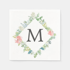 Soft Greenery Monogram Cocktail Napkin Pappersservett
