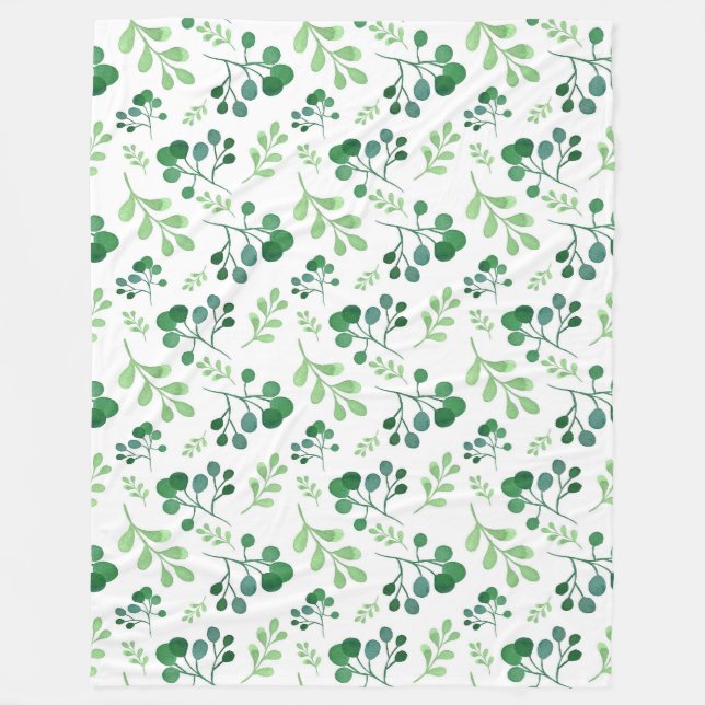 Soft Greenery Watercolor Mönster Fleecefilt (Framsidan)