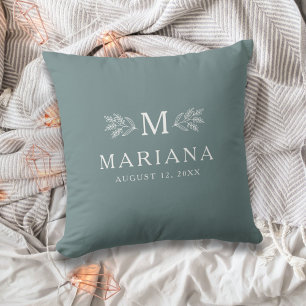 Soft Greenish Blue Rustic Monogram Personalized Kudde