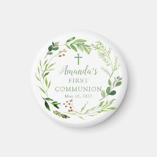 Soft Grönt Löv First Communion Magnet