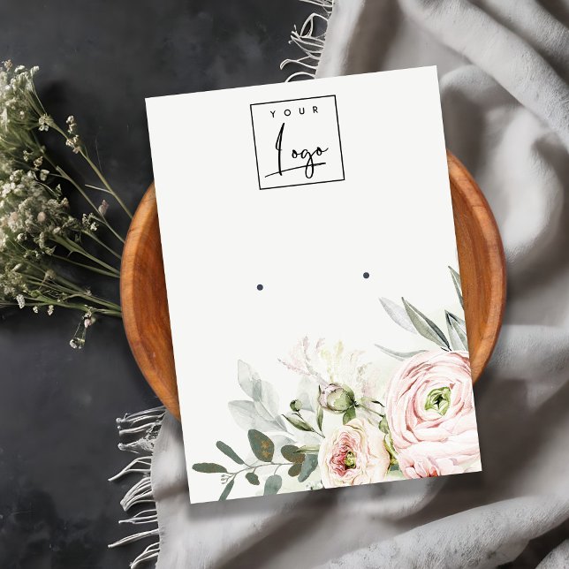 Soft  Grönt Peony Foliage Logotyp Earring Holder Visitkort (Skapare uppladdad)