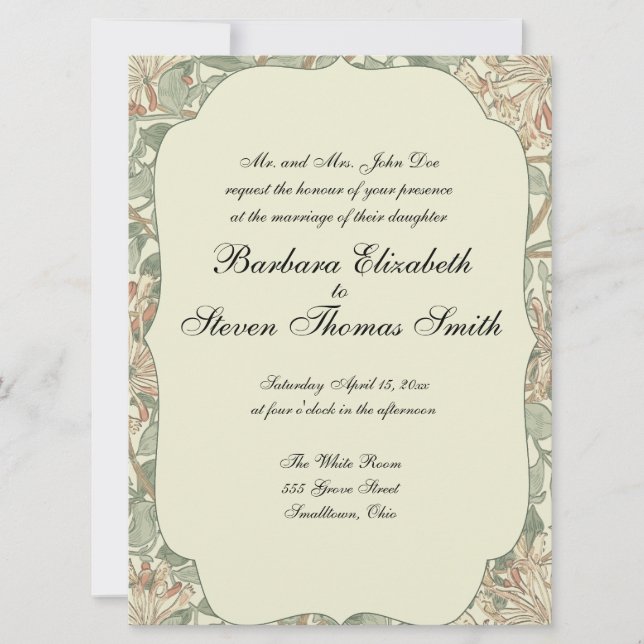 Soft Grönt Vintage William Morris Honeysuckle Inbjudningar (Framsida)