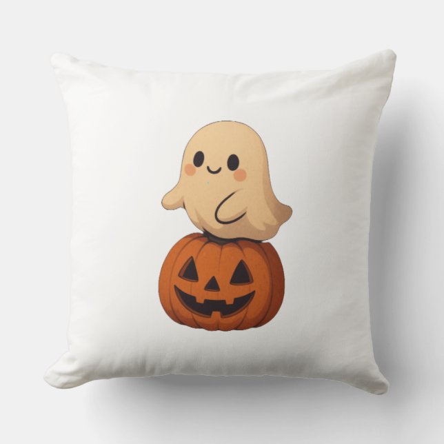 Soft Halloween pillow featuring a cute ghost on a  Kudde (Framsida)