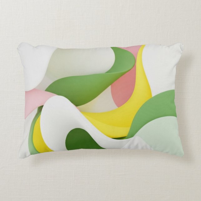 Soft Harmony - Green and Pink Abstract Art Pillow Prydnadskudde (Framsidan)