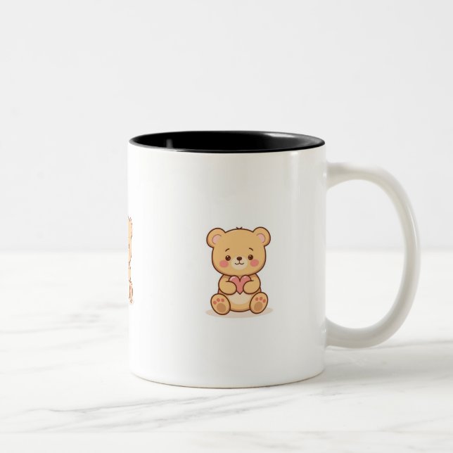 Soft Heart Big Love Cute Teddy Bear Mugs  Två-Tonad Mugg (Höger)