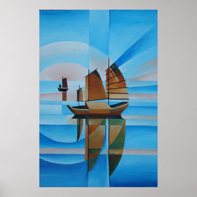 Soft Himlar, Cerulean Seas och Cubist Junks Poster (Framsidan)