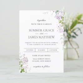 Soft Hued Lilac Lila Blommigt Greenery Bröllop Inbjudningar