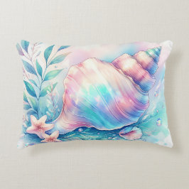 Soft Iridescent Pastel Hues Conch Seashell Prydnadskudde