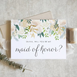 Soft Ivory Flowers Guld Maid of honor Frieri Kort