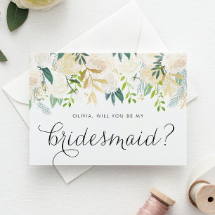 Soft Ivory Flowers kommer att bli min bridesmaid Inbjudan Vykort