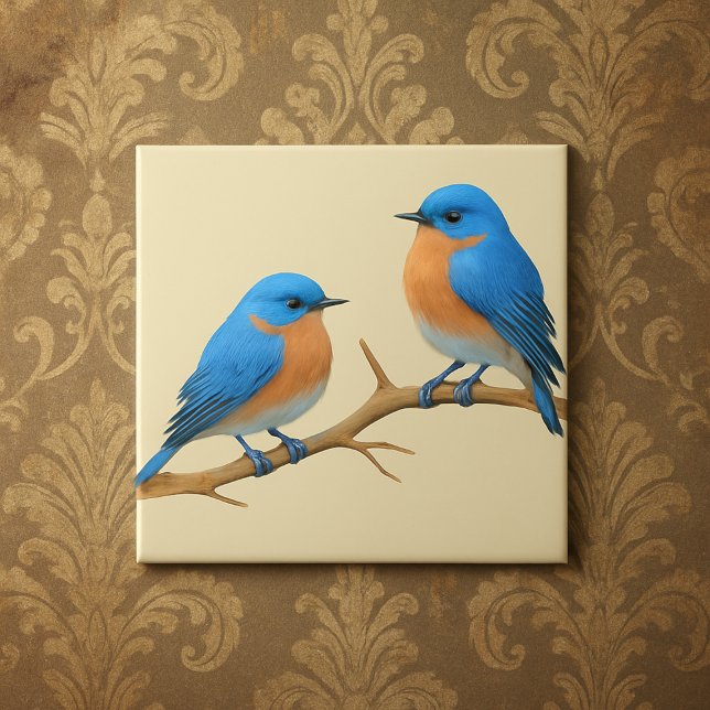 Soft Ivory Lovebird Romantic Bluebirds Bröllop Kakelplatta (Skapare uppladdad)