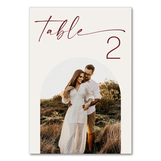 Soft Ivory Minimalist Wedding. Modern Script Photo Bordsnummer (Framsidan)