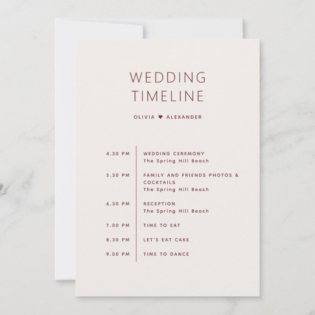 Soft Ivory Wedding Timeline | Elegant Itinerary Inbjudningar (Baksida)