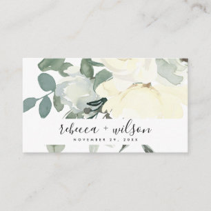 SOFT IVORY WHITA AQUA BLOMMIGT BRÖLLOP TACK VISITKORT